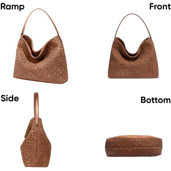 Chic Braided Leather Tote Bag with Woven Details - Versatile Suede Shoulder Bag - Picture 5 of 6